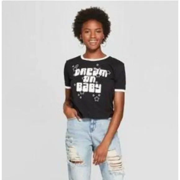 Women's Dream On Baby Y2K Cropped Tee Size L Retro Vibes Perfect Festival - Picture 4 of 5